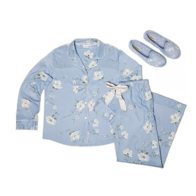 Dearfoams Women's Floral Two-Piece Pajama Set Pajamas - BLUE FLORAL Size L | Target