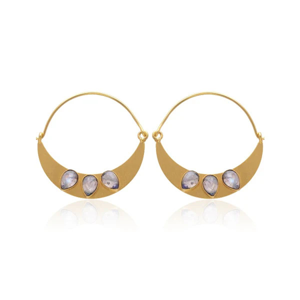 Triple Gem Thin Hoops | Leslie Francesca Designs