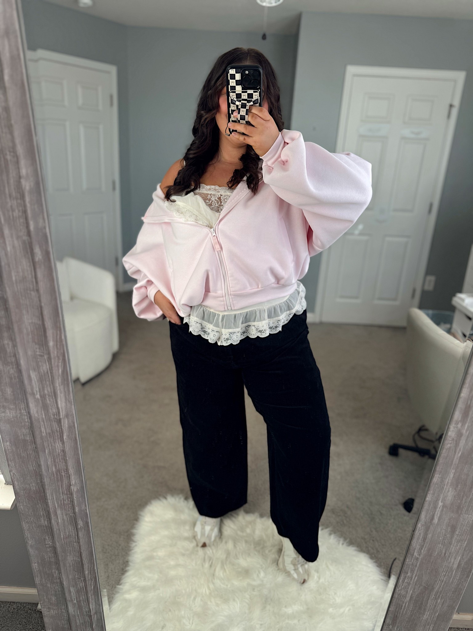 Cute + casual errands outfit 💖 Love this oversized pink marshmallow hoodie! So comfy and a perfect pop of color to any outfit. Paired with lace cami top, corduroy barrel jeans and sneakers. 

#LTKPlusSize #LTKgrwm #LTKootd