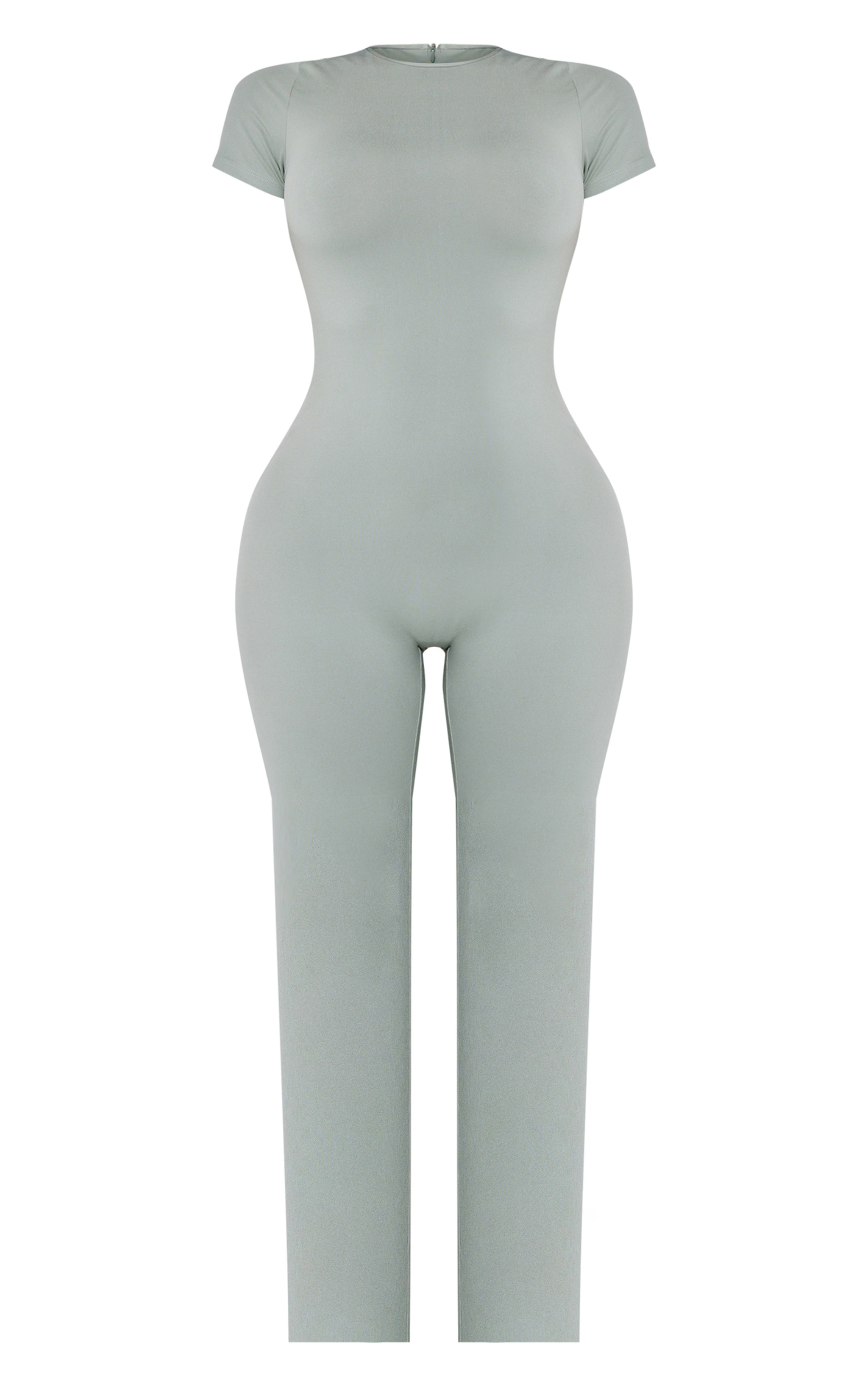 Shape Sage Green Sculpted Short Sleeve Jumpsuit | PrettyLittleThing US