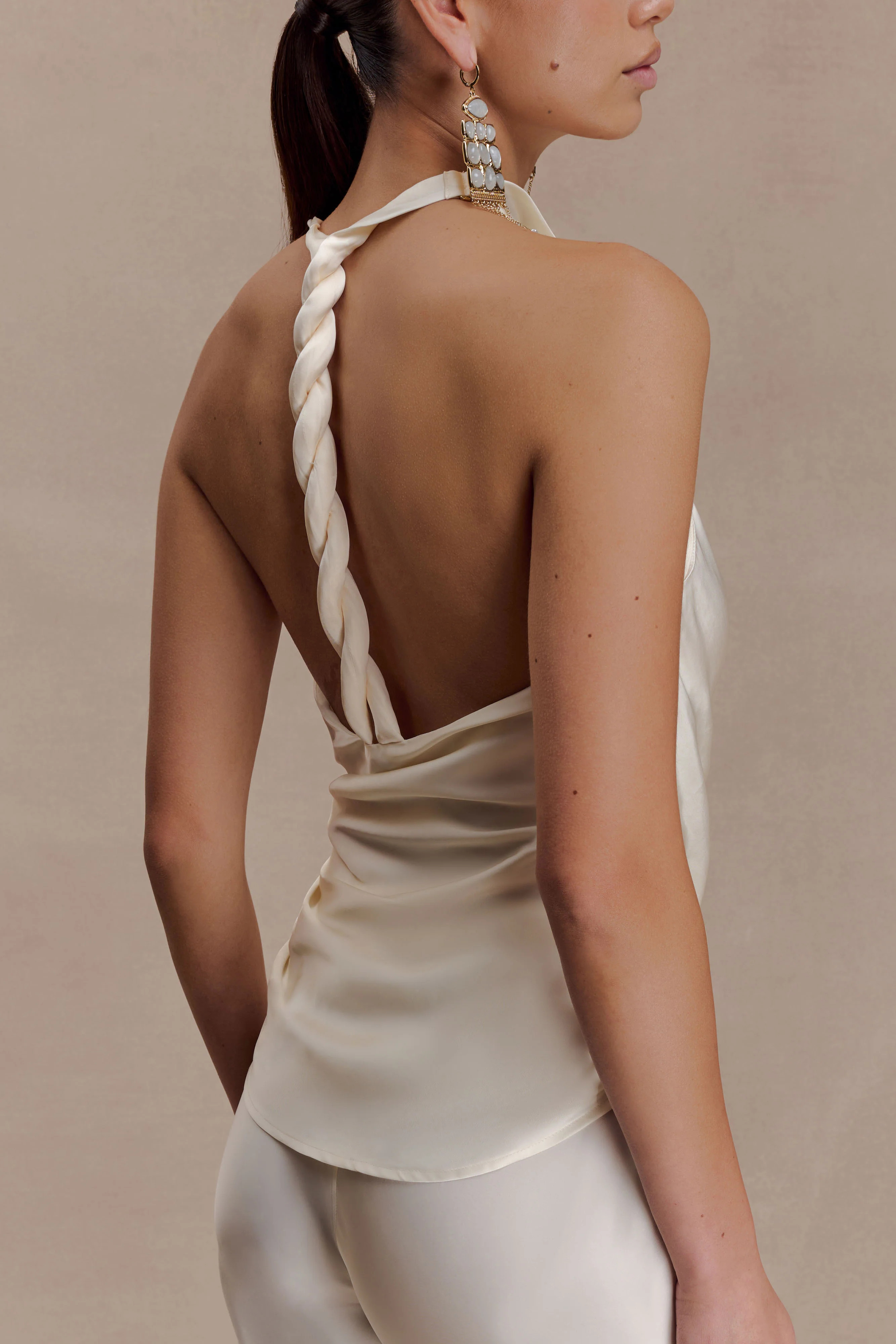 Bianca Satin Halter Top - Ivory | Meshki (APAC)