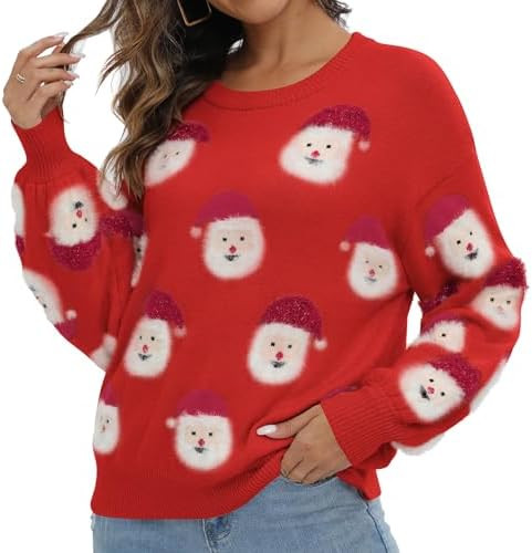 LUBOT Ugly Christmas Sweaters for Women Soft Acrylic Blend Cute Fuzzy Funny Wintertime Holiday Pa... | Amazon (US)