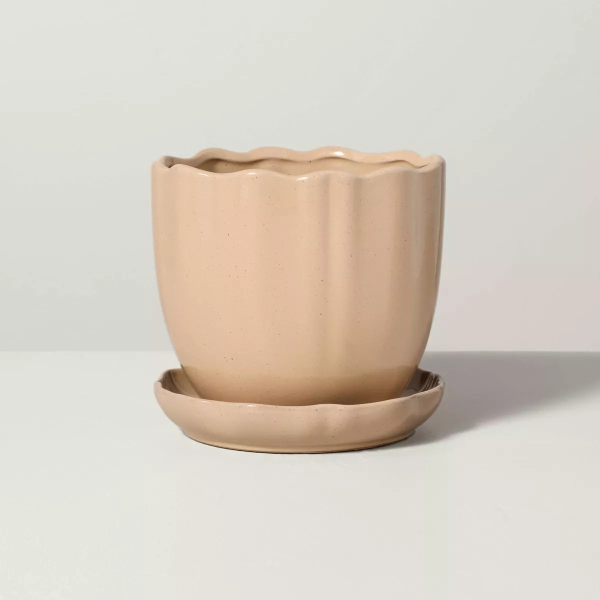 6" Scalloped Edge Stoneware Indoor/Outdoor Planter Pot with Saucer Tan - Hearth & Hand™ with Ma... | Target
