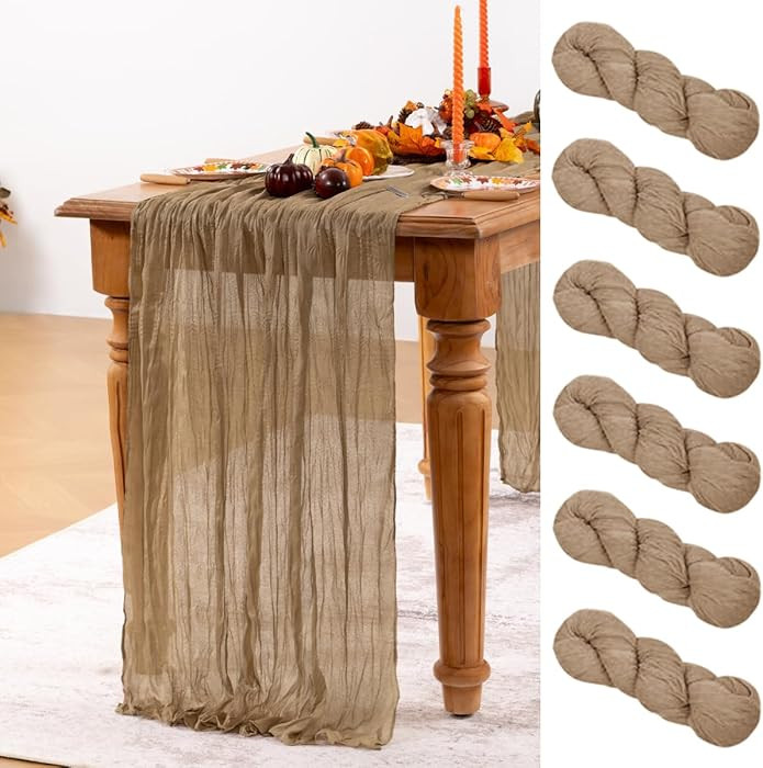 Nude Cheesecloth Table Runner 6 Pack Fall Table Runners Boho Gauze 120 Inches Coffee Cheese Cloth... | Amazon (US)