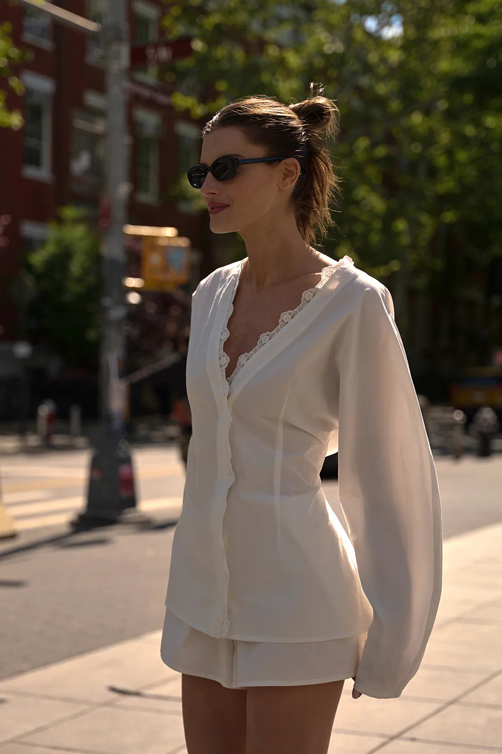 LUCETTE WHITE LACE TRIM COTTON TOP | DISSH