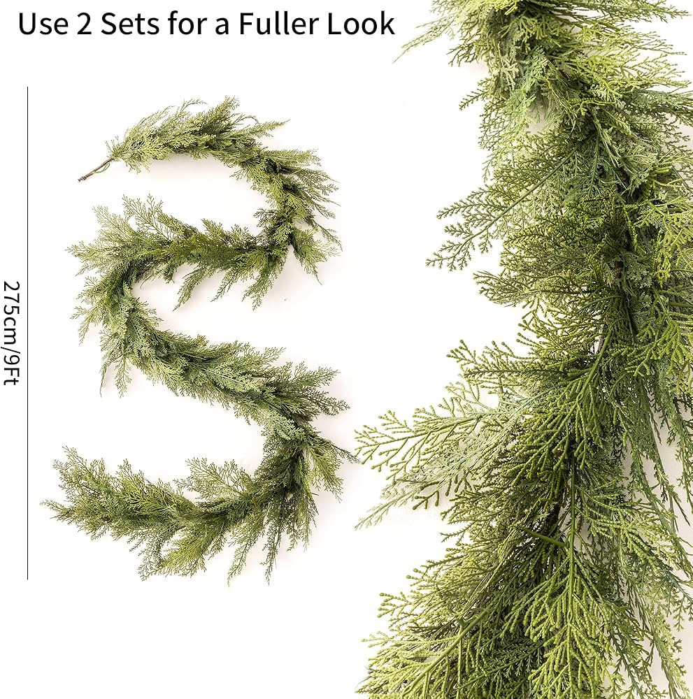 9ft Handmade Christmas Garland,Artificial Cypress Cedar Pine Greenery Seasonal Garland for Christ... | Amazon (US)