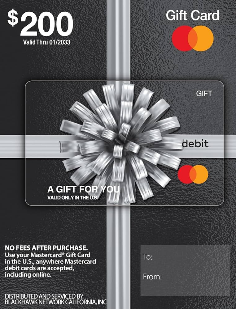 MasterCard Physical Gift Card \u2013 $200 (plus $6.95 Purchase Fee) | Amazon (US)