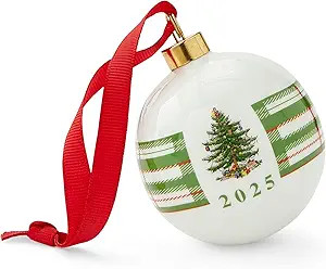 Spode Christmas Tree Annual 2025 Bauble - Porcelain Ornament with Red & Green Checkered Design, C... | Amazon (US)