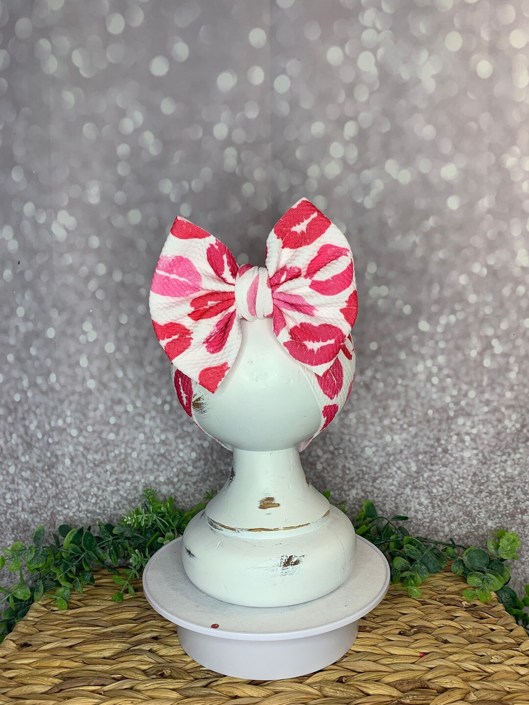 Lip Print Valentines Day Kiss Stretch Headwrap W/ Bow Simply - Etsy | Etsy (US)