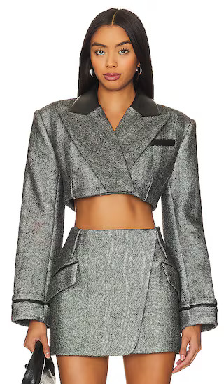 Clare Cropped Blazer in Black Herringbone | Revolve Clothing (Global)