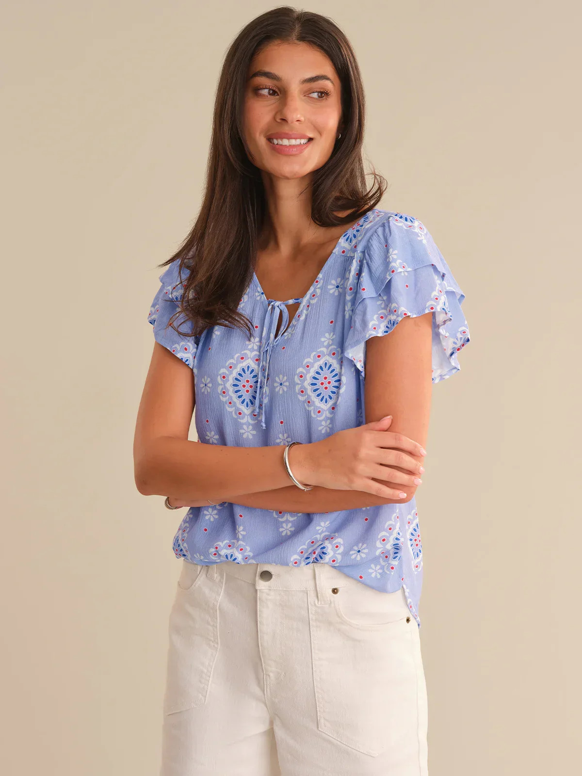89th & Madison Floral Print Tie Neck Top | 89th + Madison