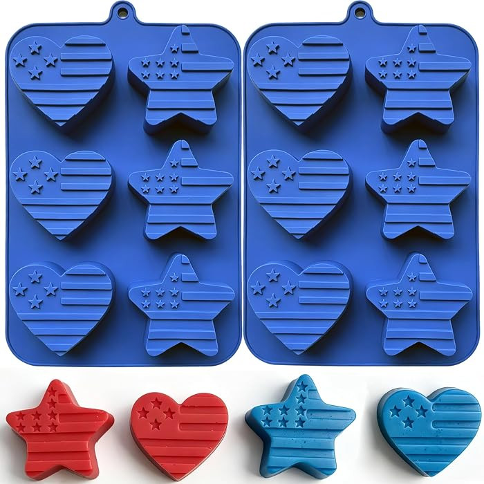 2 Pack 4th of July Silicone Molds for Baking, Large Independence Day Patriotic Chocolate Molds wi... | Amazon (US)