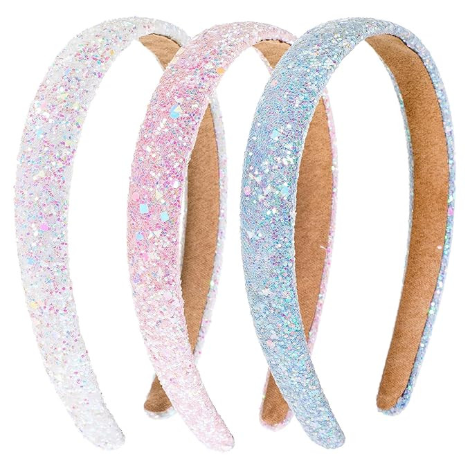 3PCS Girls Headbands Non-slip Glitter Sequins Sparkly Hard Toddler Headband, Wide Padded Hair Ban... | Amazon (US)