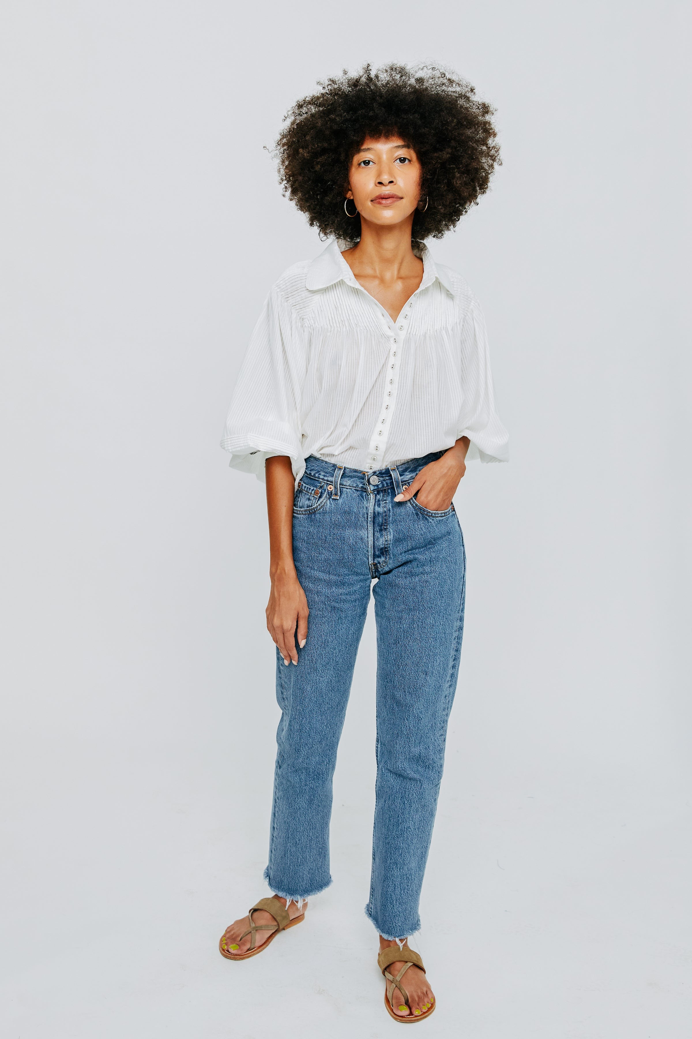 kerala blouse in white pinstripe - MIRTH | MIRTH