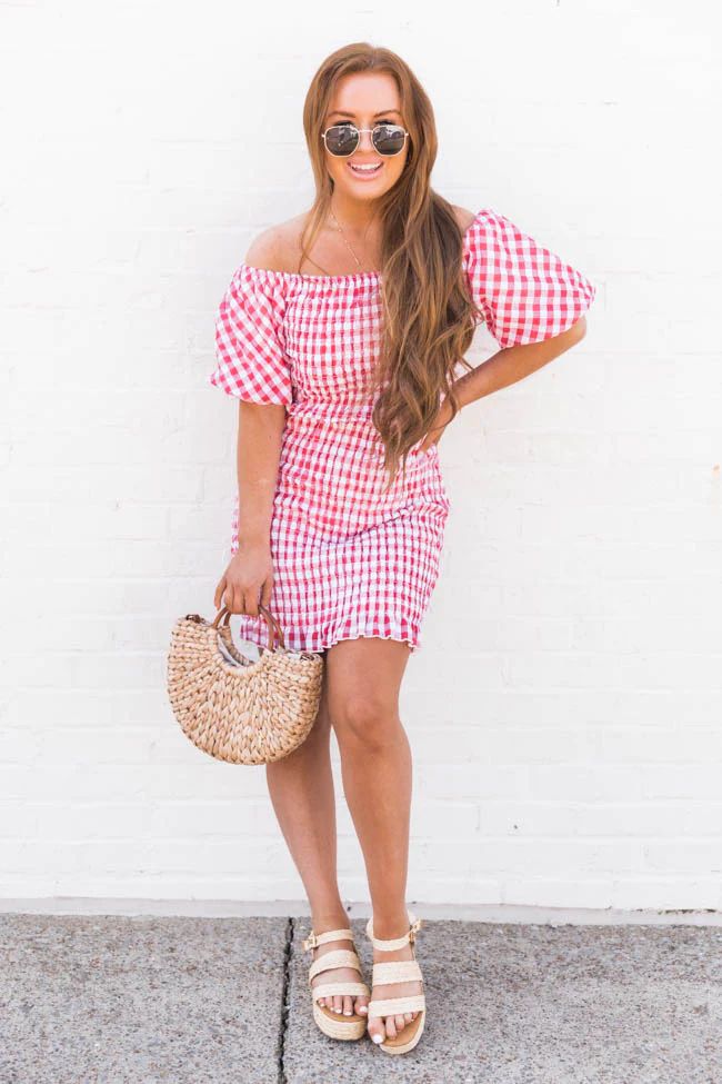 Garden Picnic Gingham Red Dress | The Pink Lily Boutique