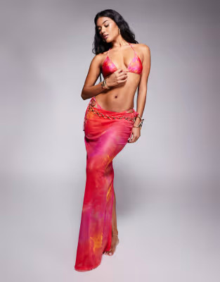 South Beach abstract print triangle bikini top in pink | ASOS (Global)