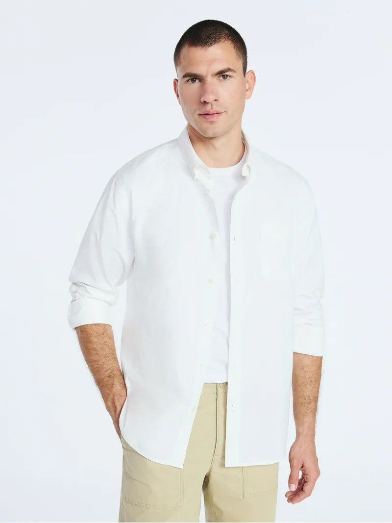 Free Assembly Men's Oxford Woven Shirt With Long Sleeves, Sizes XS-3XL | Walmart (US)