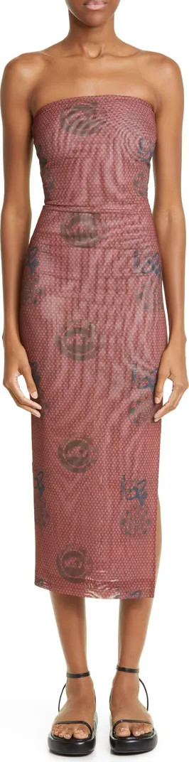 MIAOU Lila Atlas Print Strapless Mesh Midi Dress | Nordstrom | Nordstrom