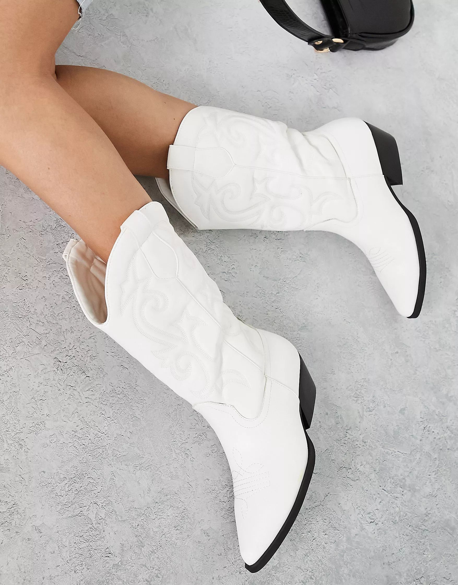 ASOS DESIGN Andi flat western knee boots in white | ASOS (Global)
