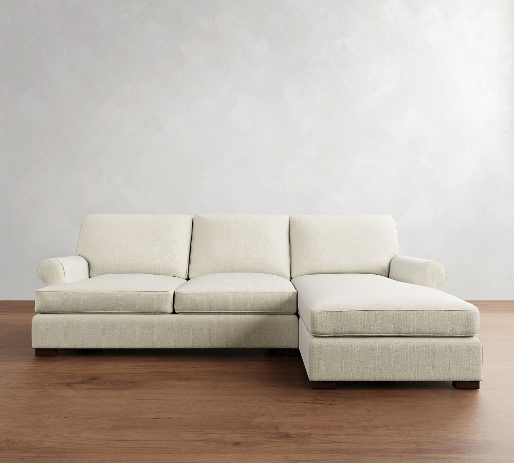 Townsend Roll Arm Upholstered Left Loveseat Chaise Sectional, Polyester Wrapped Cushions, Performance Casual Chenille White | Pottery Barn (US)