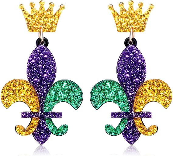 Boderier Mardi Gras Earrings for Women Handmade Fleur De Lis Beaded Drop Dangling Earring Colorfu... | Amazon (US)