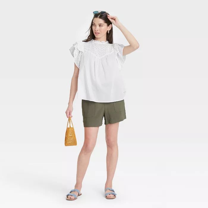 Women's Flutter Short Sleeve Eyelet Top - A New Day™ | Target