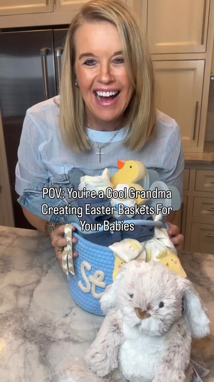 Creating Easter Baskets 
For your Grand babies🐣🐰💐

I had so much fun creating a basket for our little guy!
( most of this will arrive before Easter) so you still have time to order online and even order online for pick up.

🧺The Basket is personalized (and unfortunately takes two weeks) but you could save to order other cute custom items.

🐰This cute Melissa and Doug Bunnie is one of my favorite children’s toy lines. (Arrives next day) 

👶 Baby clothes make great basket stuffers🧺

- Teddy bear sweater with ear hood
- Denim Jacket
- Set of 3 Thermal tank bodysuits
-Linen shorts
-Ducky Sleeper
-Duck Sponge
-Lamb Rubber bath toy
-Bunny Case Full of Travel Baby Toiletries 

Comment “Shop” for more details and links

#easterbaskets #grandbabies #midlifejourney