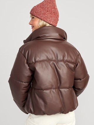 Mock-Neck Faux-Leather Puffer Jacket for Women | Old Navy (US)