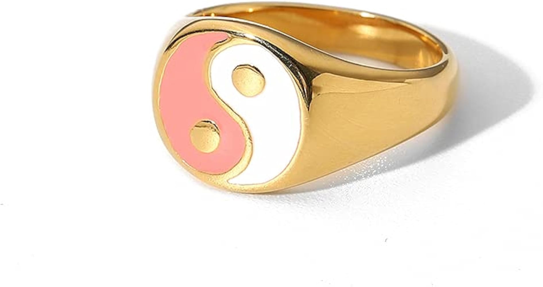 Yin and Yang Pink and White Round Signet Band Ring for Women Girls Hypoallergenic Stainless Steel... | Amazon (US)