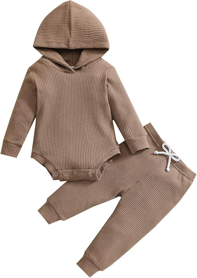 Thorn Tree Newborn Unisex Baby Clothes Set Hooded Long Sleeve Bodysuit Stretchy Pants Ribbed Outf... | Amazon (US)