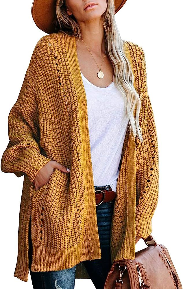 luvamia Womens Long Sleeve Open Front Buttons Cable Knit Pockets Sweater Cardigan | Amazon (US)