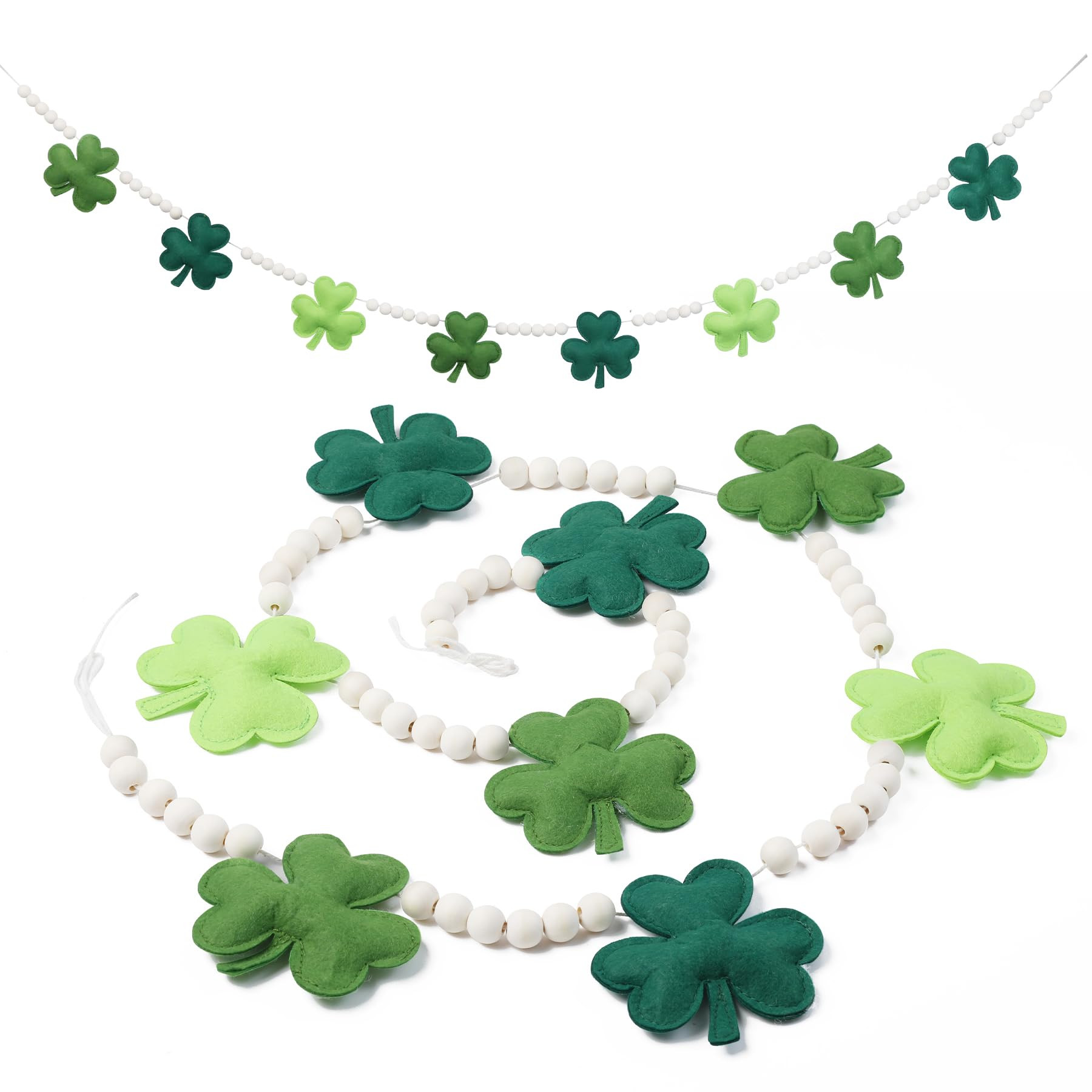 6.5 FT St. Patrick's Day Wooden Beads Garland, Felt Shamrock Banner Rustic Farmhouse Clover St Pa... | Amazon (US)