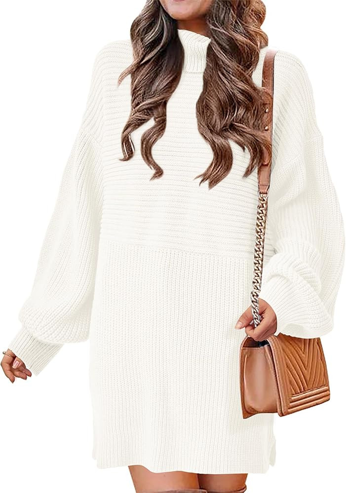 KIRUNDO Women's 2024 Trendy Fall Winter Lightweight Oversized Turtleneck Sweater Dress Slouchy Tu... | Amazon (US)