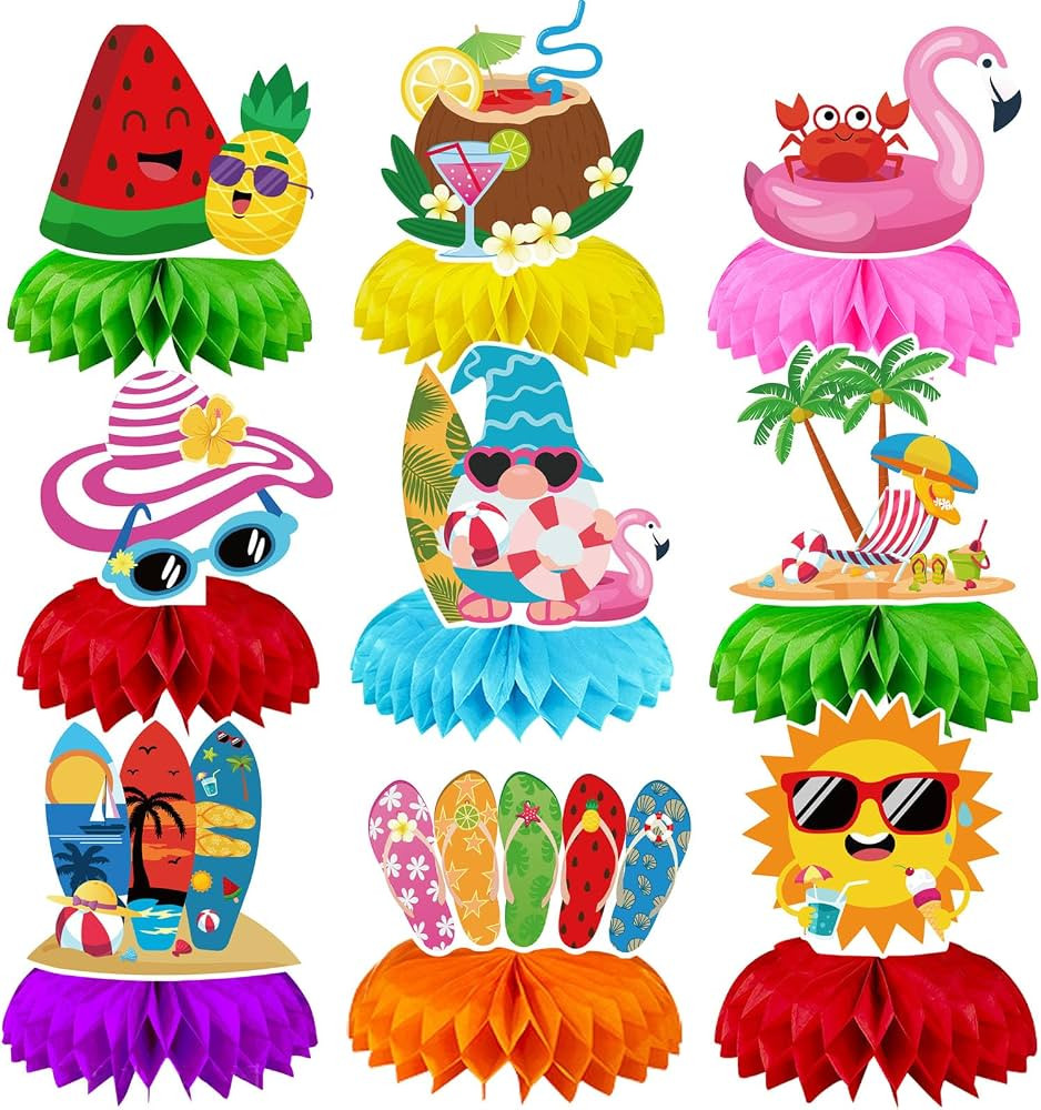 9Pcs Beach Decorations for Party, Summer Party Decorations, Honeycomb Centerpieces, 3D Double Sid... | Amazon (US)