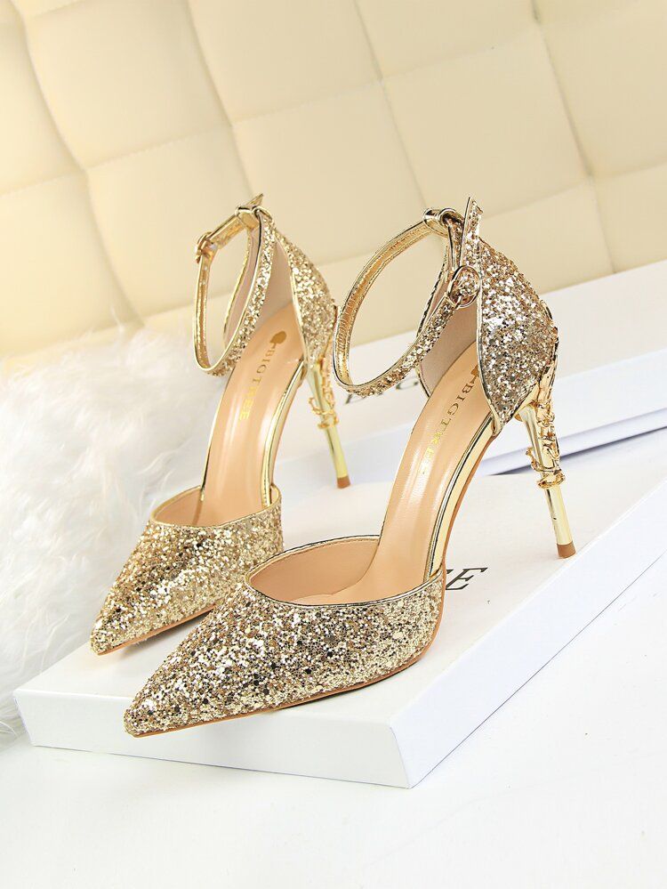 Glitter Ankle Strap Stiletto Heeled Pumps | SHEIN