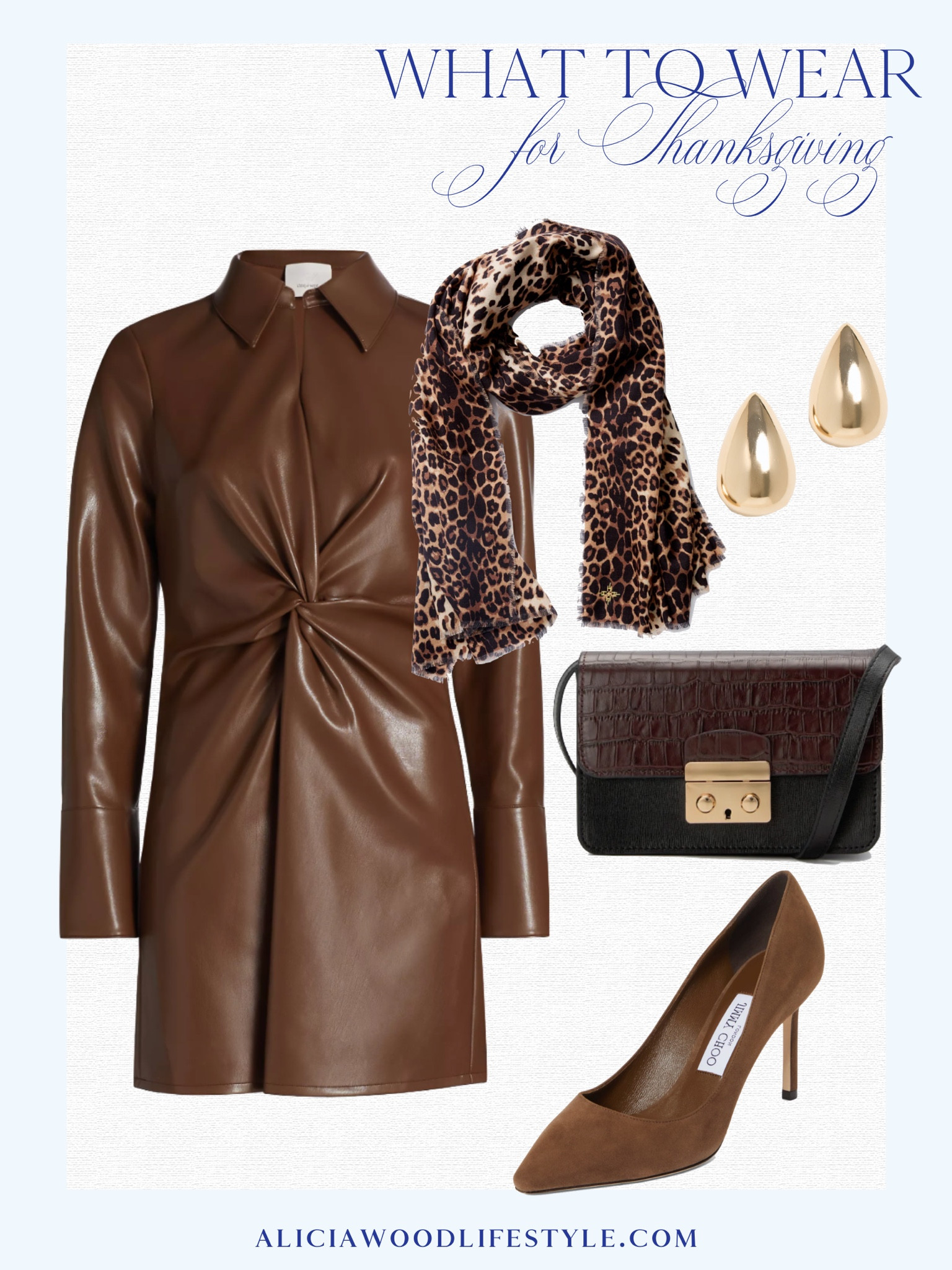 What to Wear for Thanksgiving 🦃

Faux brown leather dress with twisted detail 
brown suede pumps
Mixed leather in brown and black handbag 
Hold chunky earrings
Leopard print scarf

Thanksgiving dress 





#LTKOver40 #LTKHoliday #LTKStyleTip