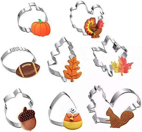 Fall Thanksgiving Cookie Cutters Set - 8 Pieces - Pumpkin, Football,Turkey, Maple Leaf, Oak Leaf,... | Amazon (US)