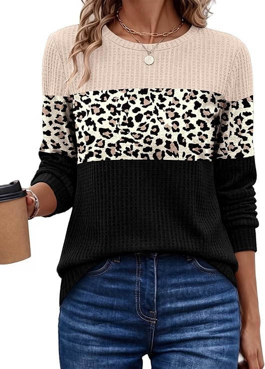 Womens Sweaters Long Sleeve Tops Fall Outfits Winter Clothing Waffle Knit | Amazon (US)