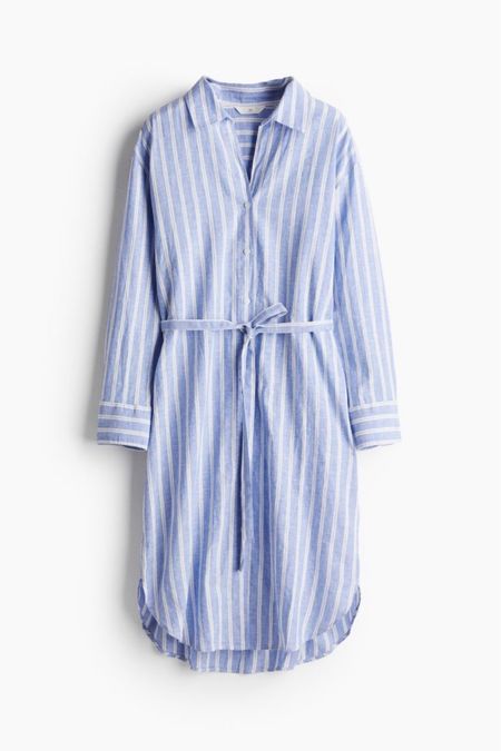 Linen blend blue and white striped shirt dress 

#LTKfindsunder50 #LTKstyletip #LTKSeasonal