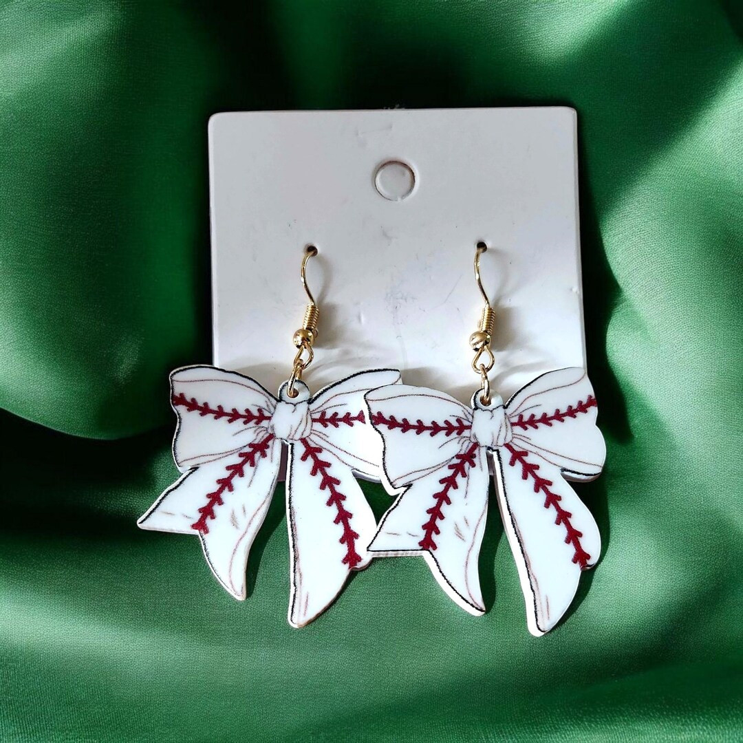 Baseball bow earrings | Etsy (US)