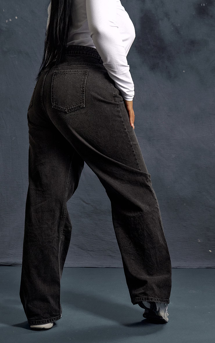 Plt Plus Washed Black High Rise Straight Leg Jeans | PrettyLittleThing US