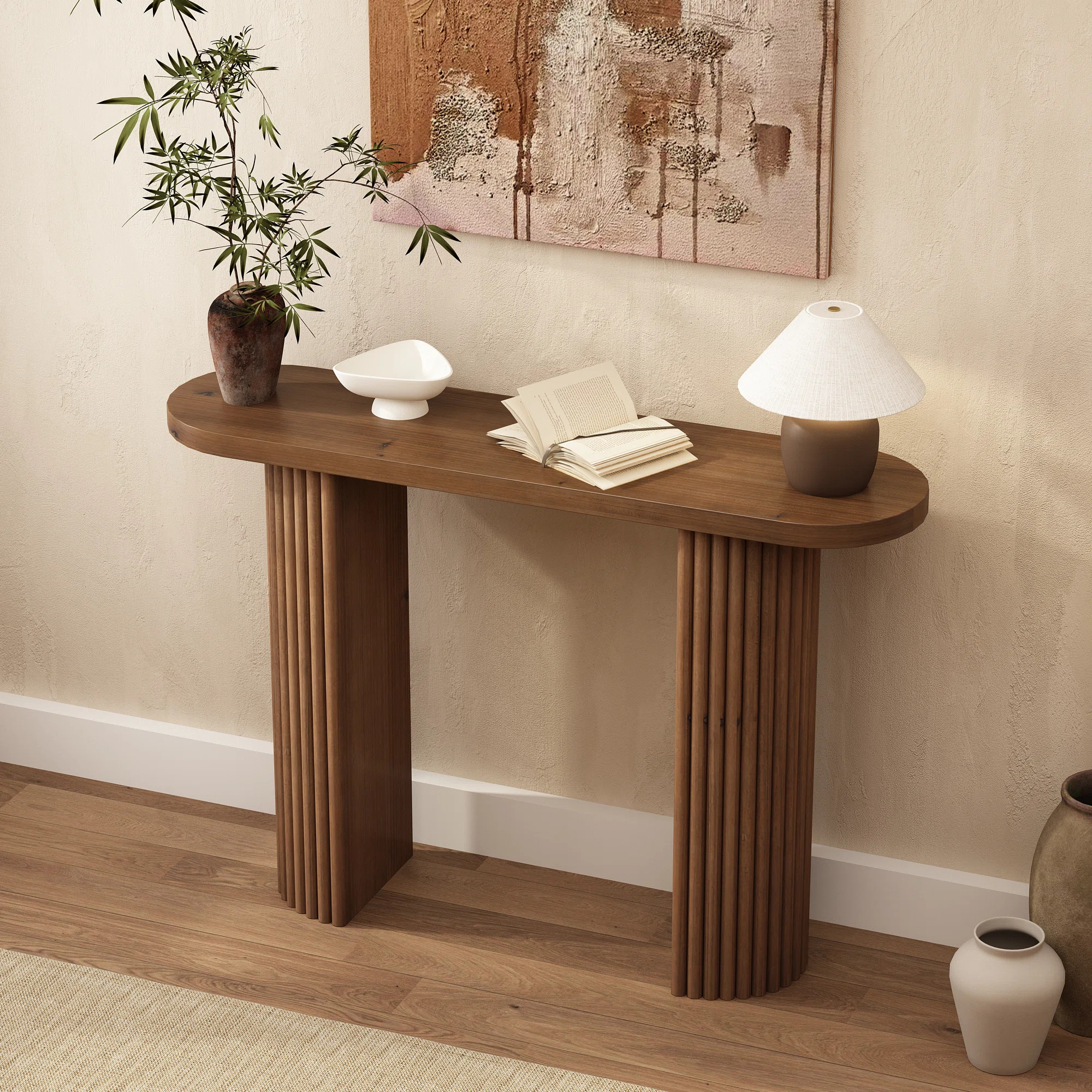 Gennari Fluted Wood Console Table with Oval Tabletop | Wayfair North America