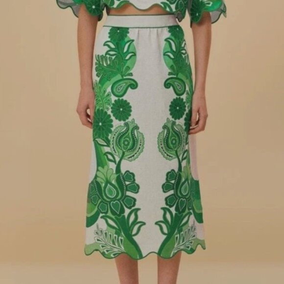FARM Rio Color Festival Linen Midi Skirt, Green, NWT 🇧🇷 | Poshmark