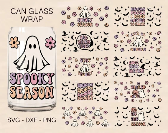 Halloween Can Glass Svg Bundle 16oz Libbey Full Wrap Svg - Etsy | Etsy (US)