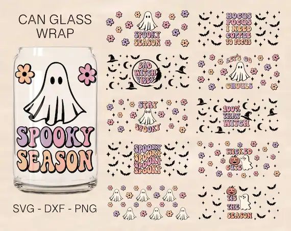 Halloween Can Glass Svg Bundle 16oz Libbey Full Wrap Svg - Etsy | Etsy (US)