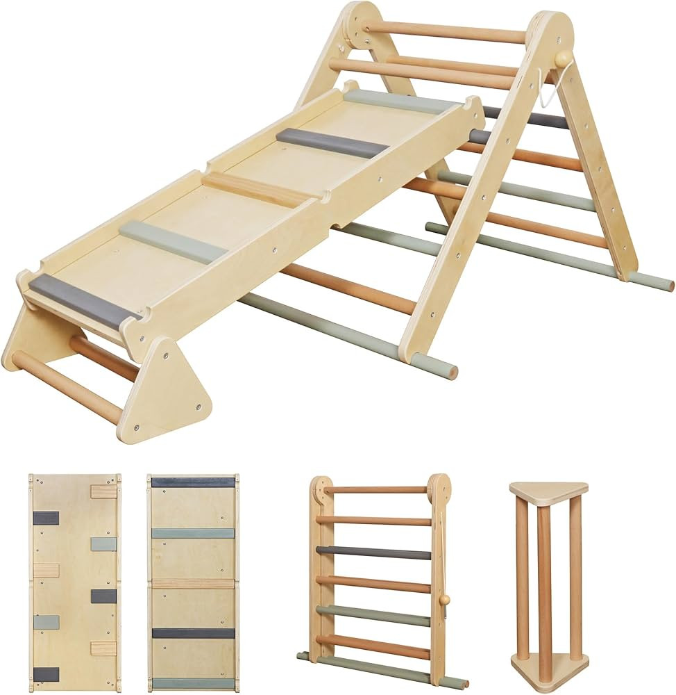 Kids Foldable Climbing Set with Ladder,Ramp,Balance Beam;Triangle Wooden Climbing Toys for Toddle... | Amazon (US)