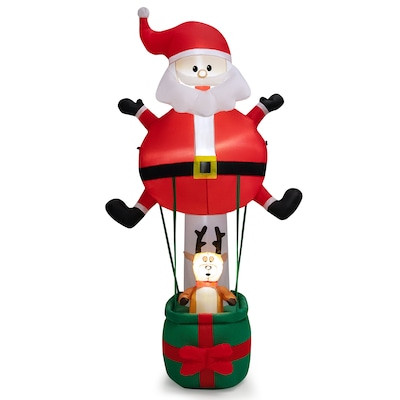 Slickblue 8 ft Inflatable Christmas Santa Claus and Reindeer Hot Air Balloon with LED Lights Holi... | Lowe's