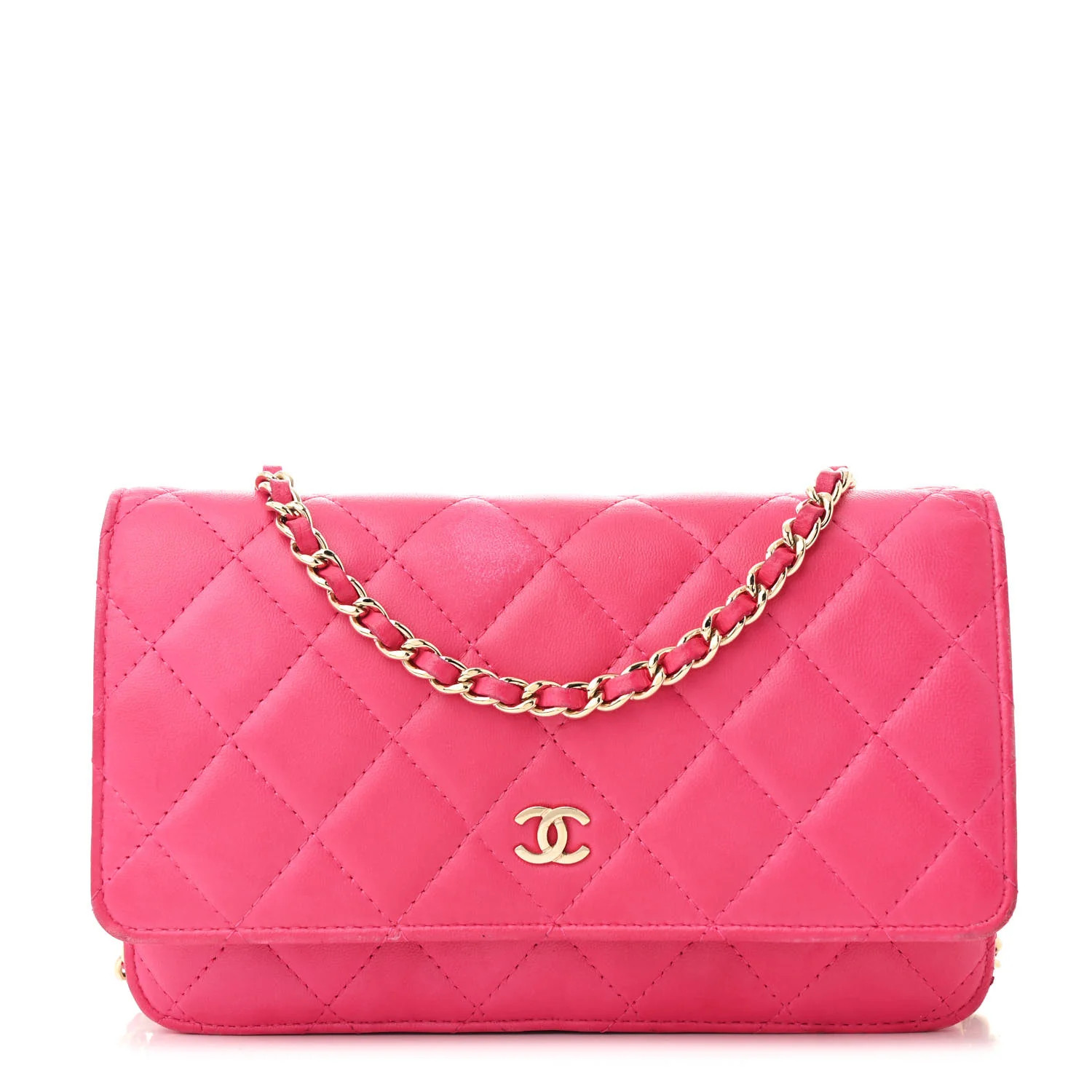 Lambskin Quilted Wallet On Chain WOC Fuchsia | FASHIONPHILE (US)