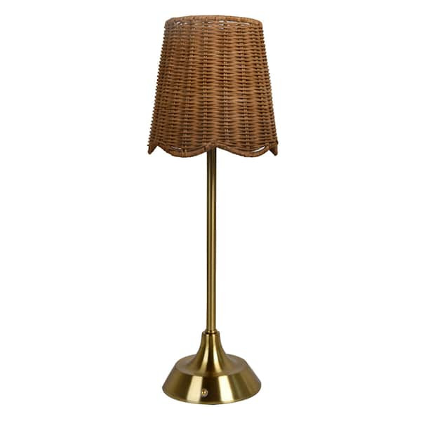 Gold Rechargeable Lamp with Rattan Shade, 20" | At Home