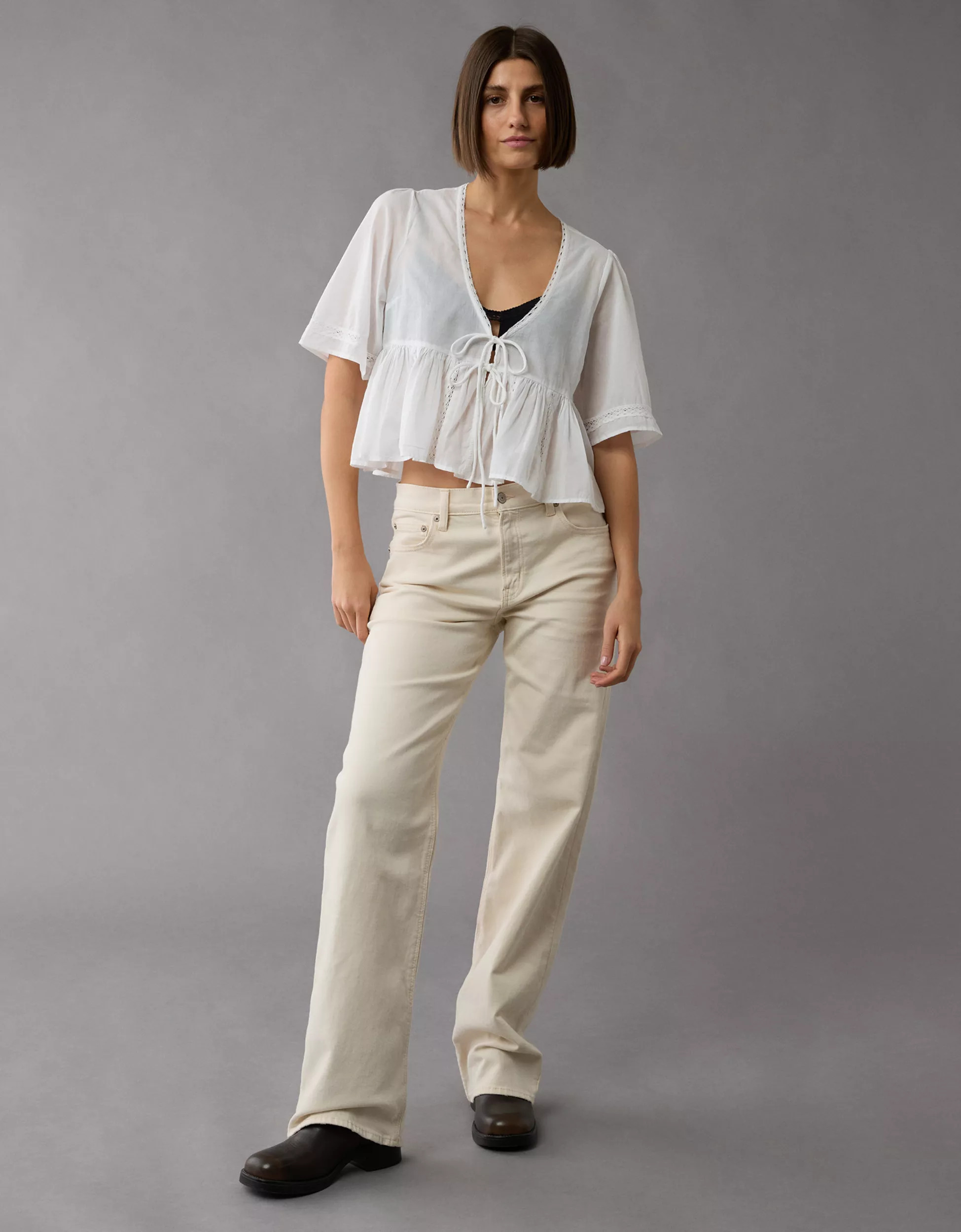 AE Tie Front Bell Flyaway Shirt | American Eagle Outfitters (US & CA)